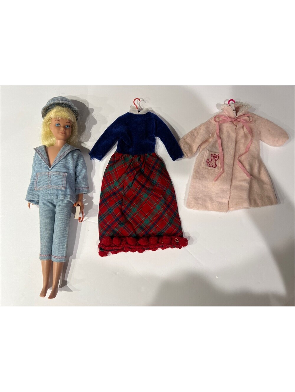 Vintage 1963 Skipper Doll (9” blonde hair), Skipper Long Dress & Pink Robe,